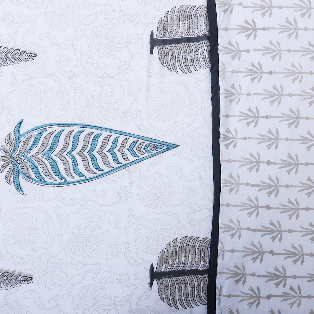 Cotton Dohar Grey Fern Leaf Boota Block Print