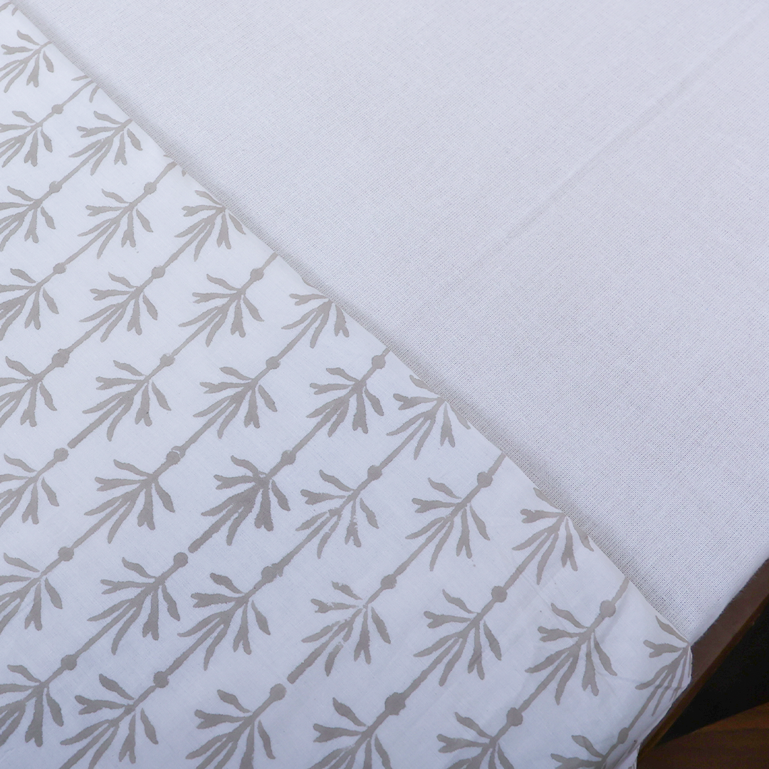 Cotton Dohar Grey Fern Leaf Boota Block Print