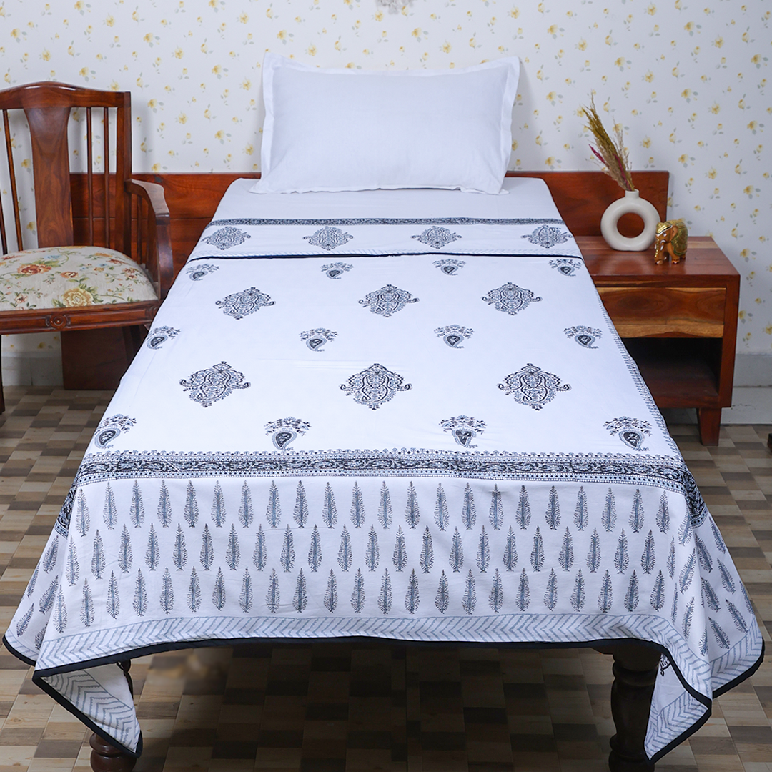Cotton Dohar Pine Leaf Boota Block Print