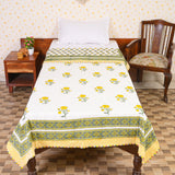 Cotton Mulmul Single Bed AC Quilt Dohar White Yellow Sunflower Block Print