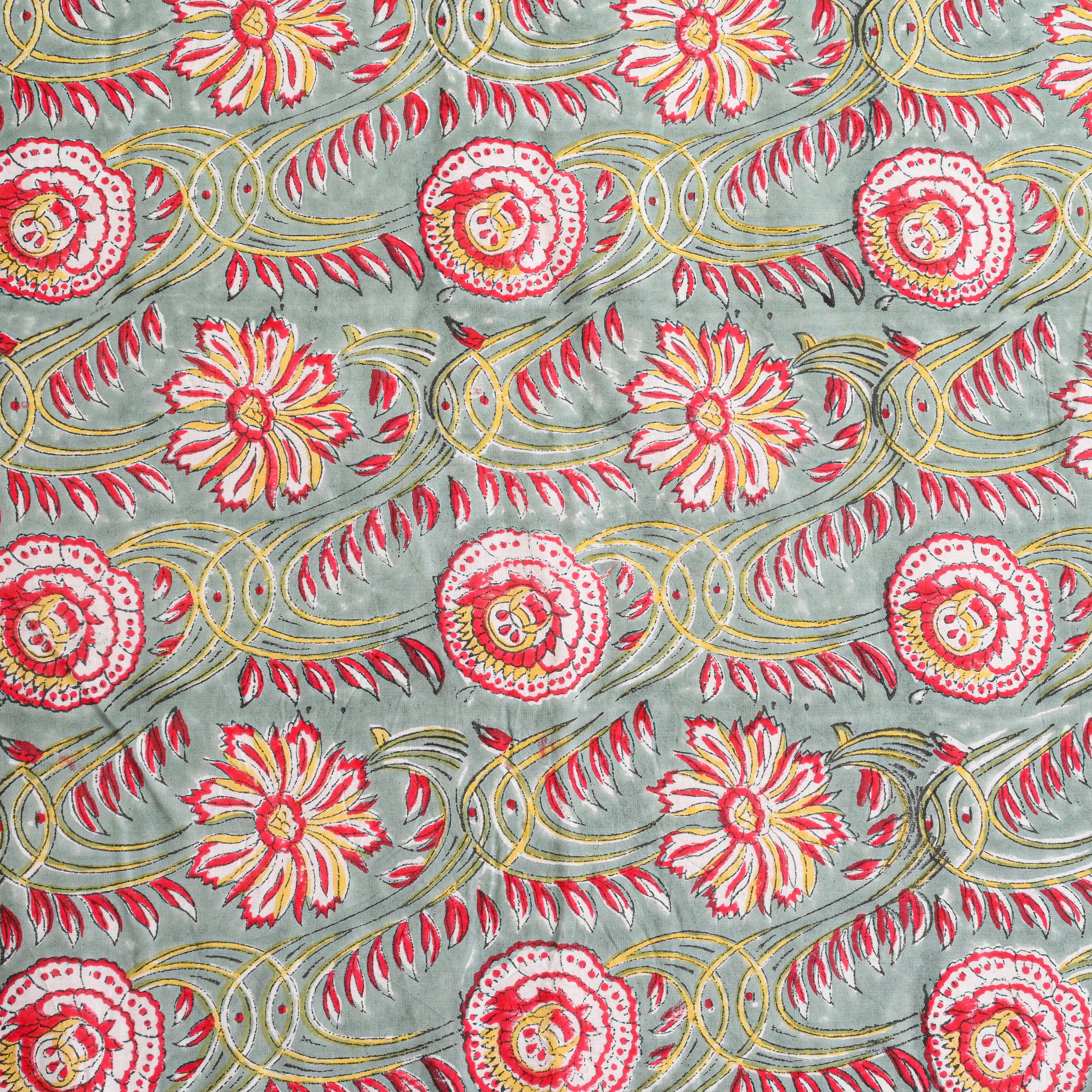 Cotton Mulmul Single Bed AC Quilt Dohar Red-Yellow Floral Jaal Block Print