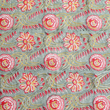 Cotton Mulmul Single Bed AC Quilt Dohar Red-Yellow Floral Jaal Block Print