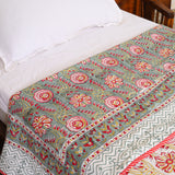 Cotton Mulmul Single Bed AC Quilt Dohar Red-Yellow Floral Jaal Block Print