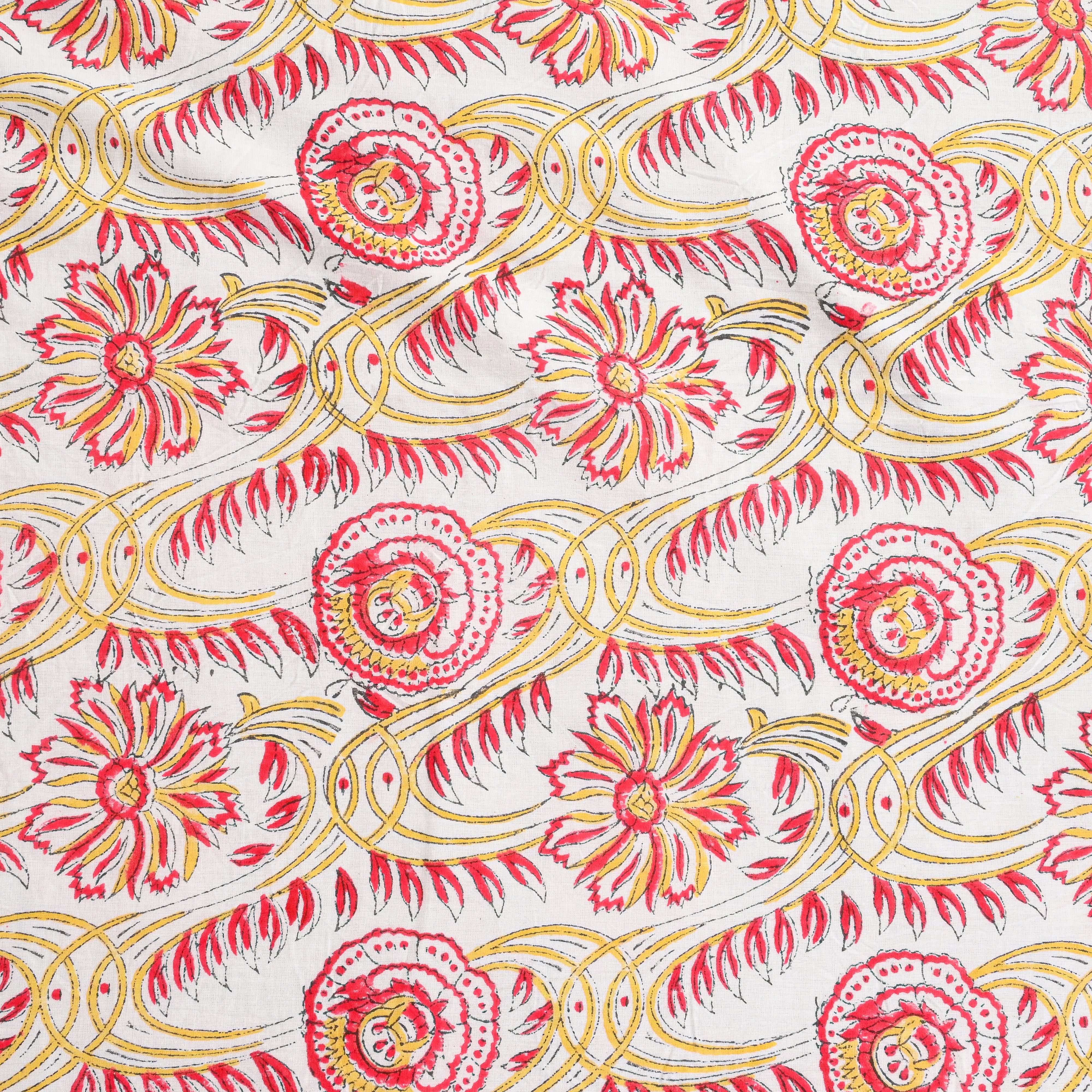 Cotton Mulmul Single Bed AC Quilt Dohar Red-Yellow Floral Jaal Block Print