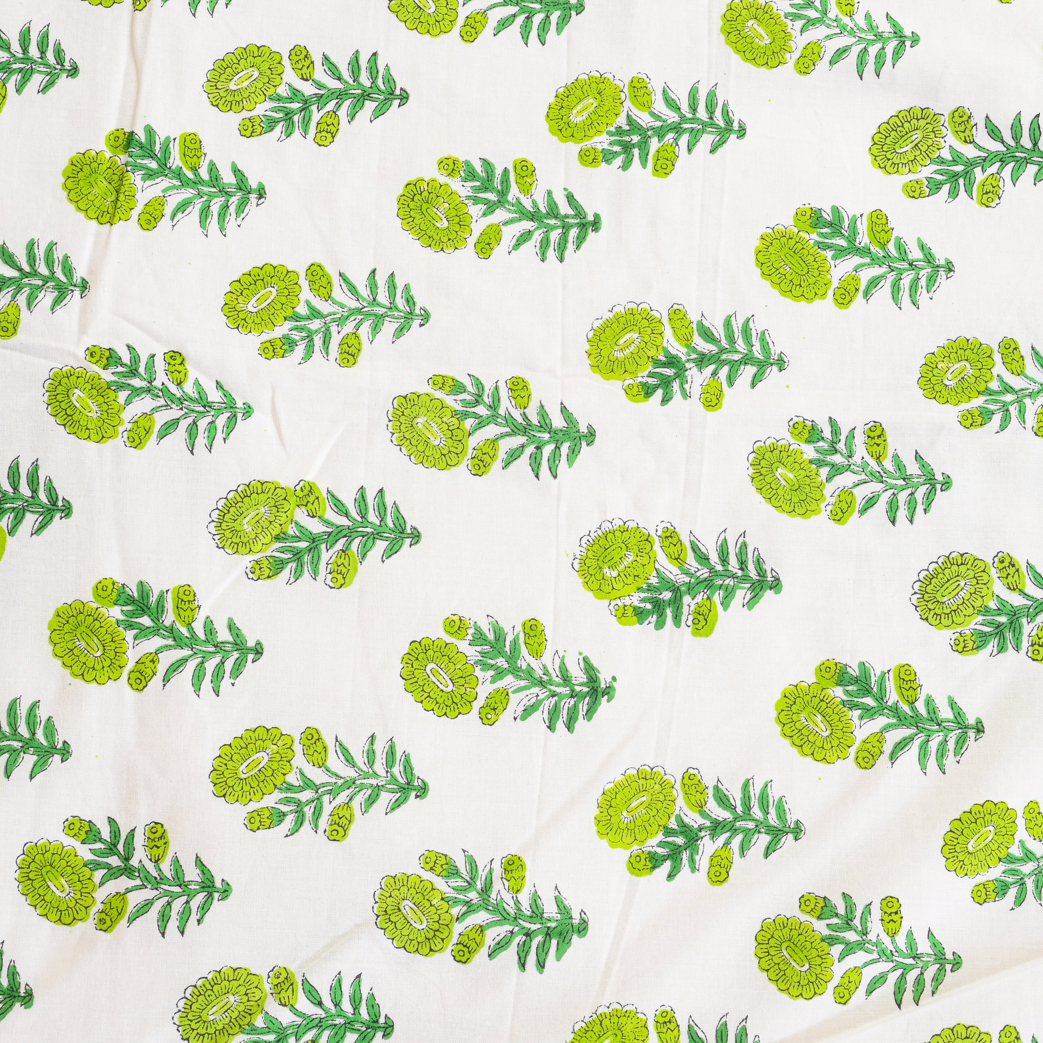 Cotton Mulmul Single Bed AC Quilt Dohar White-Green Floral Block Print