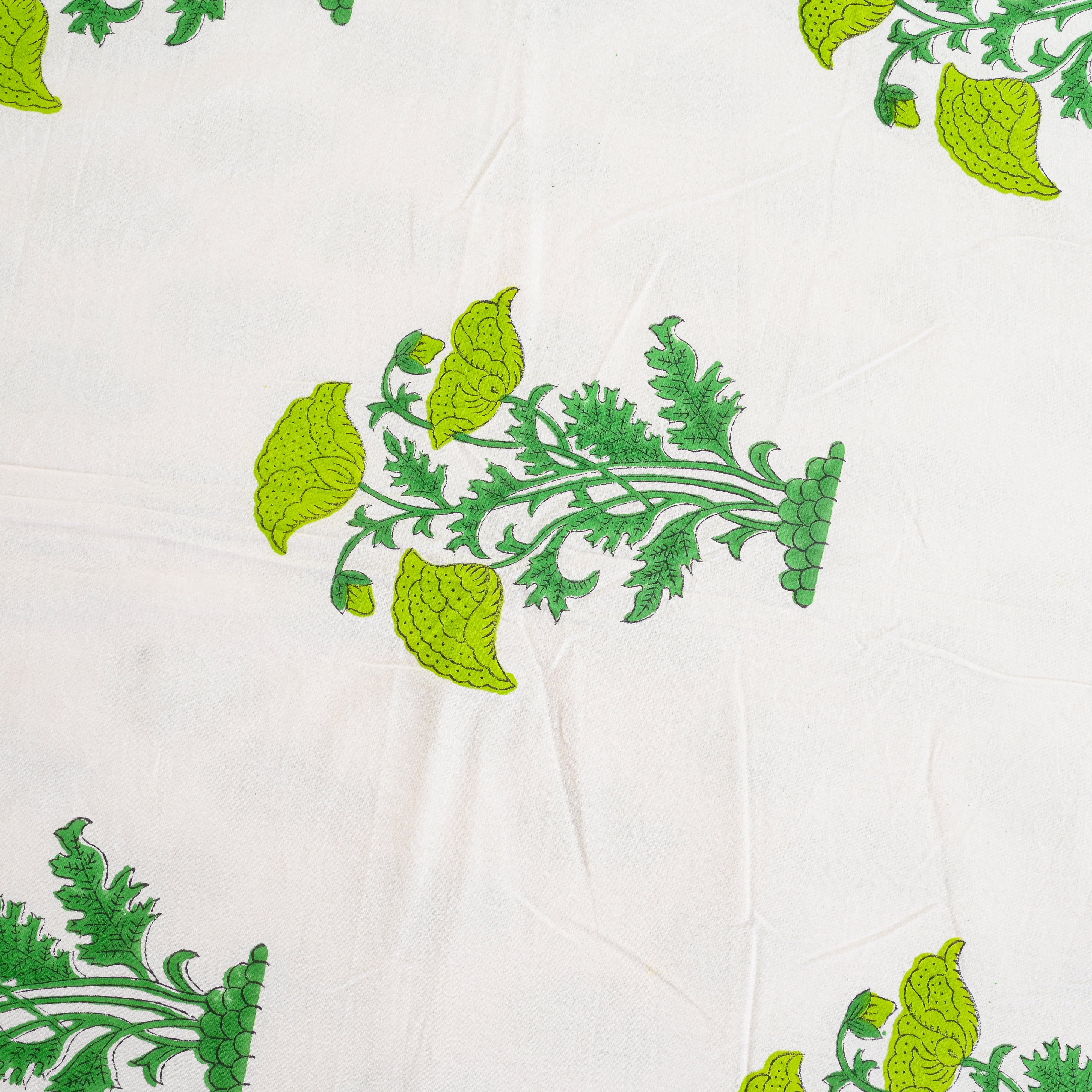 Cotton Mulmul Single Bed AC Quilt Dohar White-Green Floral Block Print