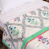 Cotton Mulmul Single Bed AC Quilt Dohar Red-Green Floral Jaal Block Print