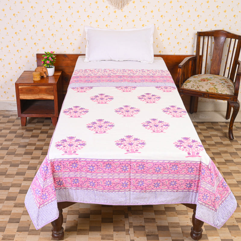 Cotton Mulmul Single Bed AC Quilt Dohar Pink-Blue Bliss Block Print