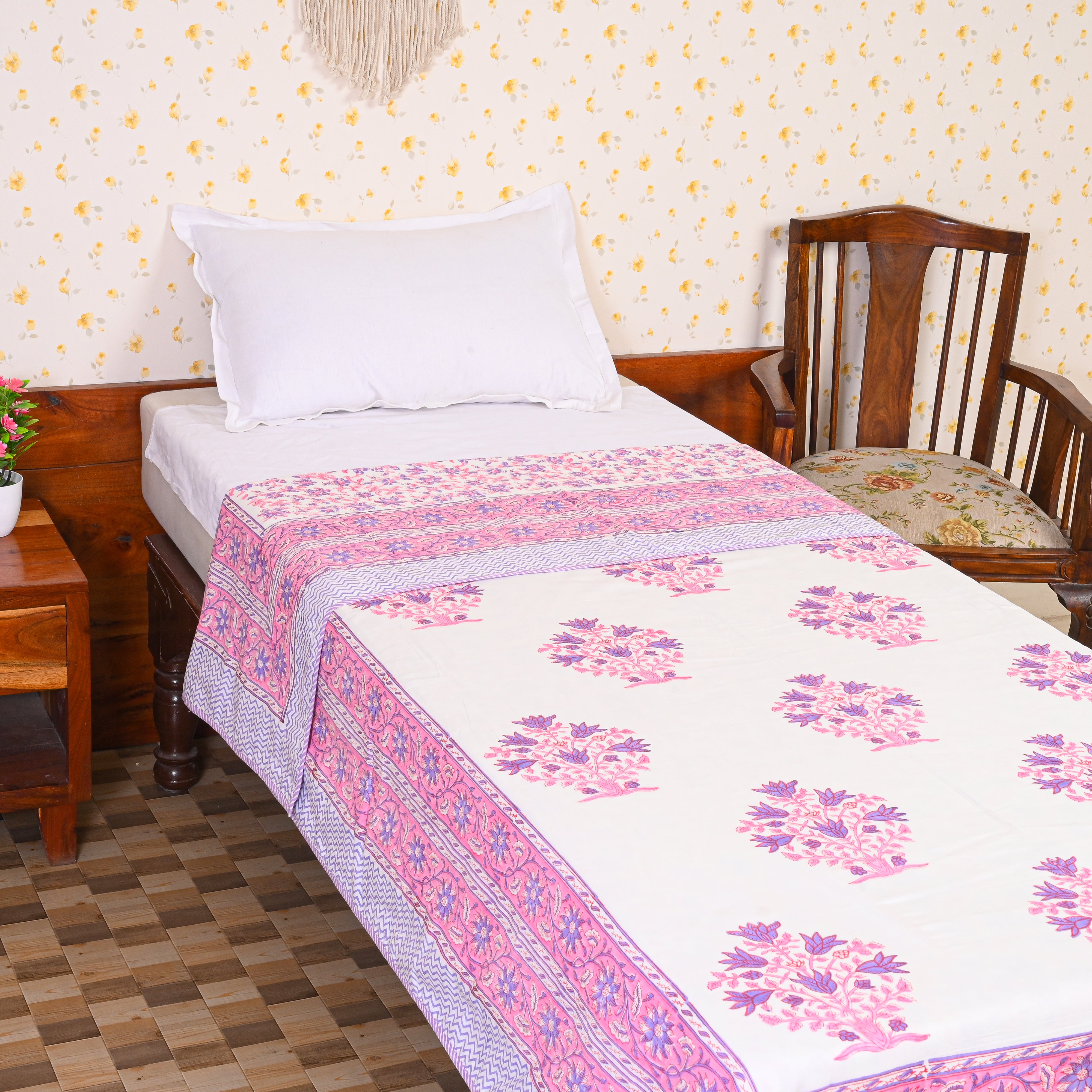 Cotton Mulmul Single Bed AC Quilt Dohar Pink-Blue Bliss Block Print