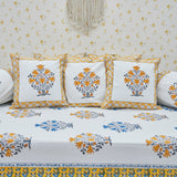 Fine Cotton Diwan Set Orange Unique Floral Block Print