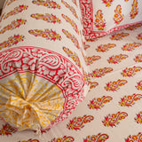 Fine Cotton Diwan Set Red-Yellow Tulipa Floral Block Print