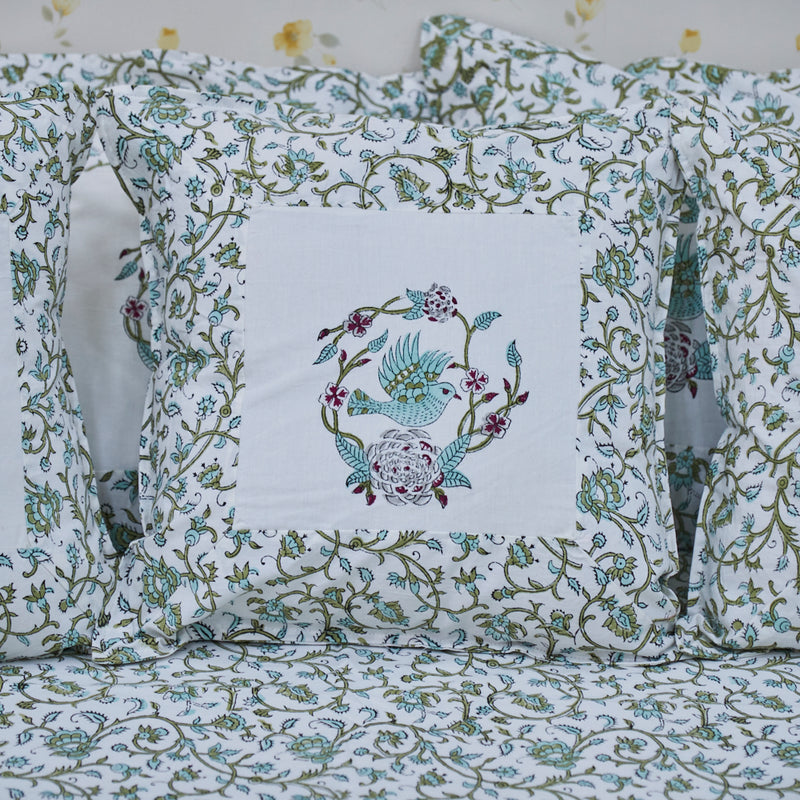 Cotton Diwan Set Light Green Floral Jaal Block Print