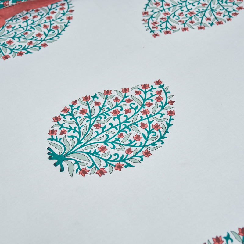 Fine Cotton Diwan Set Green-Red Oorila Floral Print