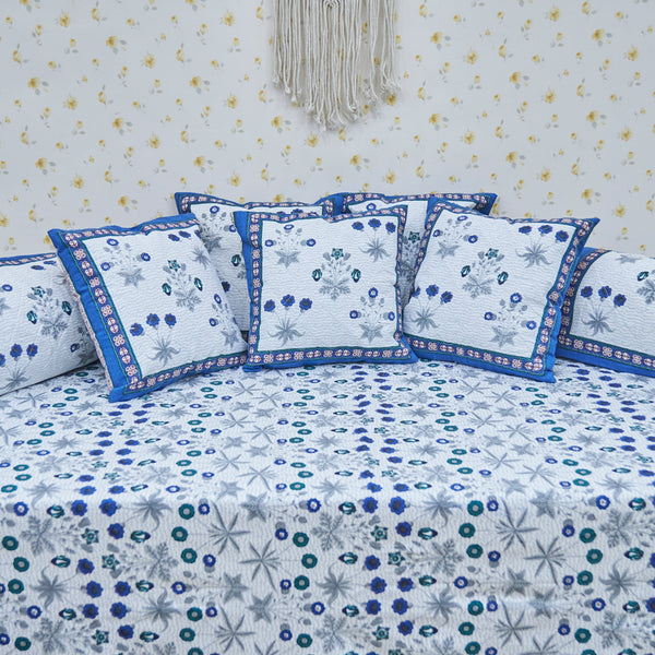 Cotton Diwan Set Grey Blue Floral Print
