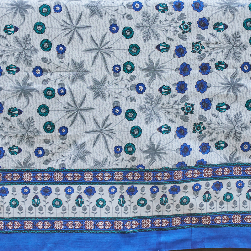Cotton Diwan Set Grey Blue Floral Print