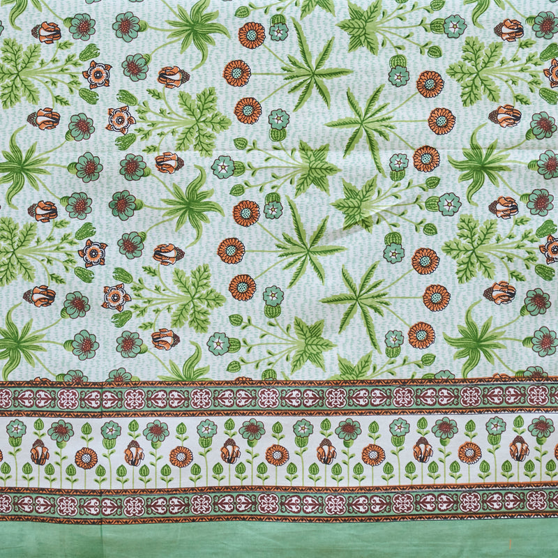 Cotton Diwan Set Green Brown Floral Print