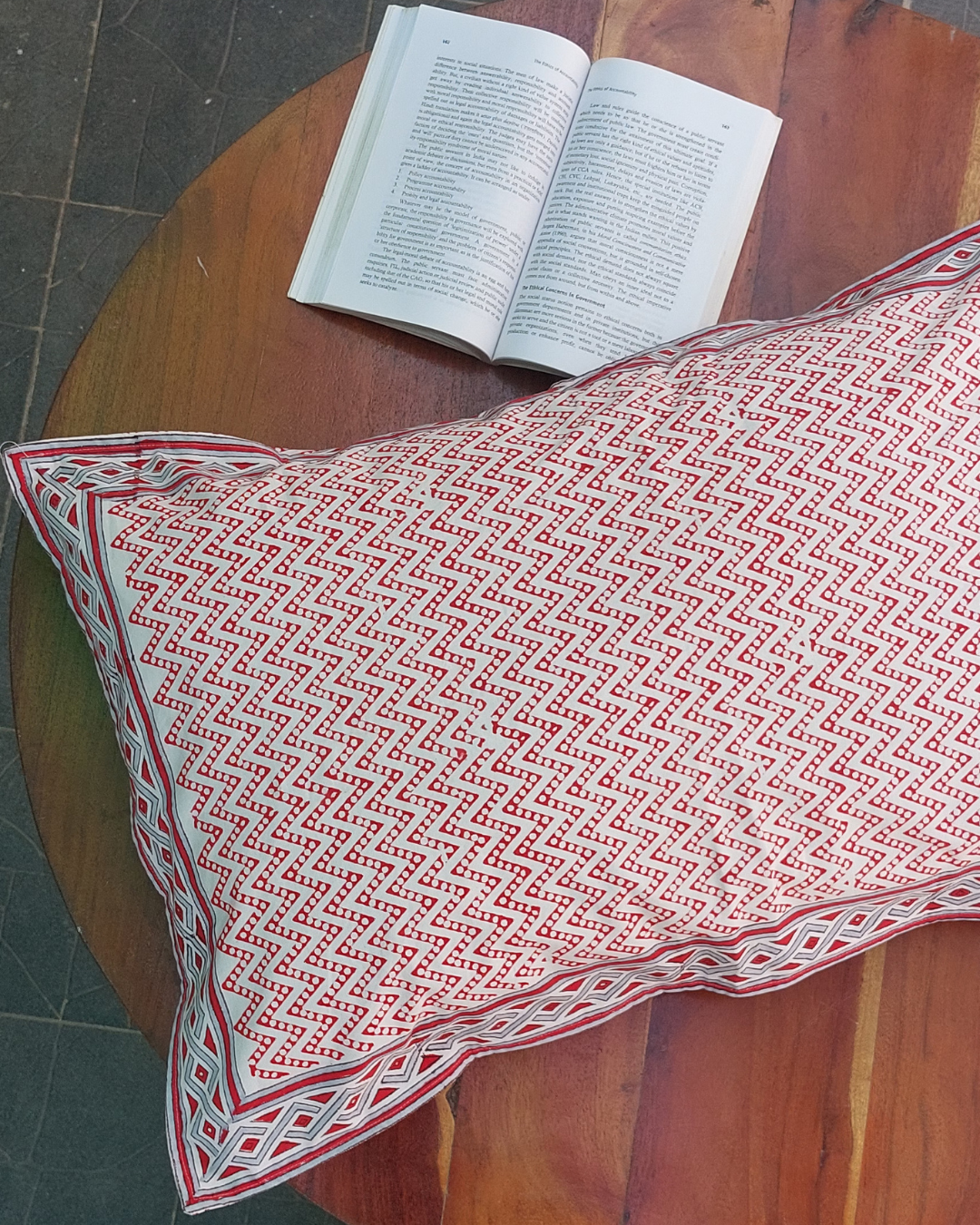 Fine Cotton Pillow Cover Chikoo Red Geometric Block Print