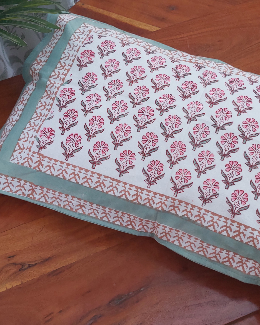 Cotton Pillow Cover Grey Pink Booti Block Print