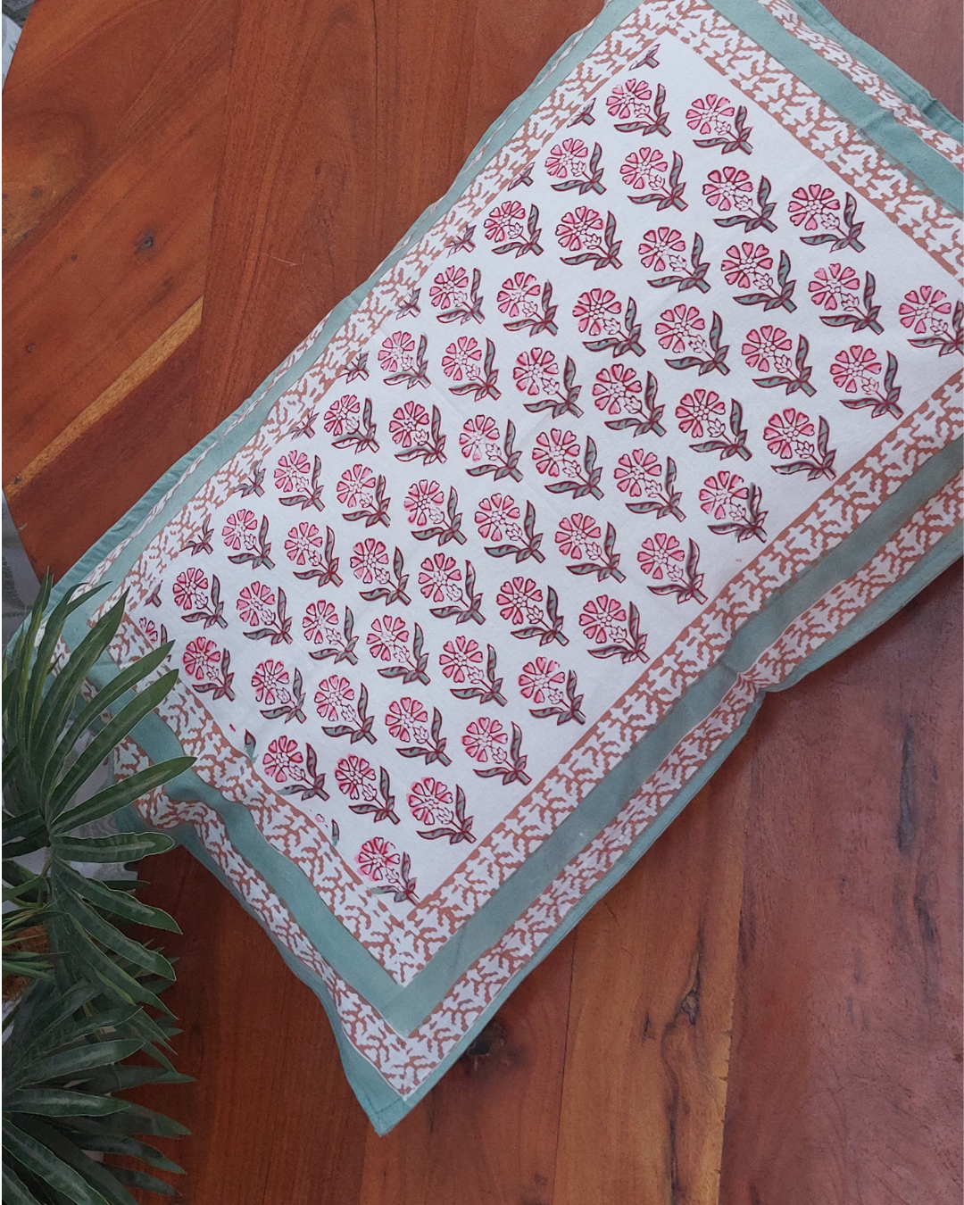 Cotton Pillow Cover Grey Pink Booti Block Print