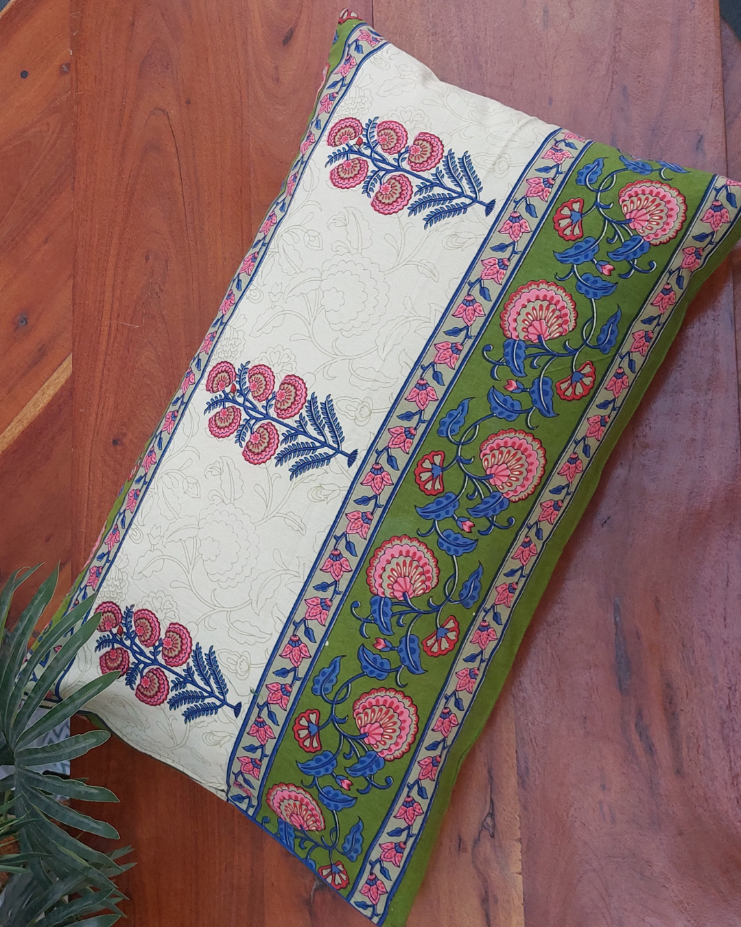 Cotton Pillow Cover Green Pink Floral  Print
