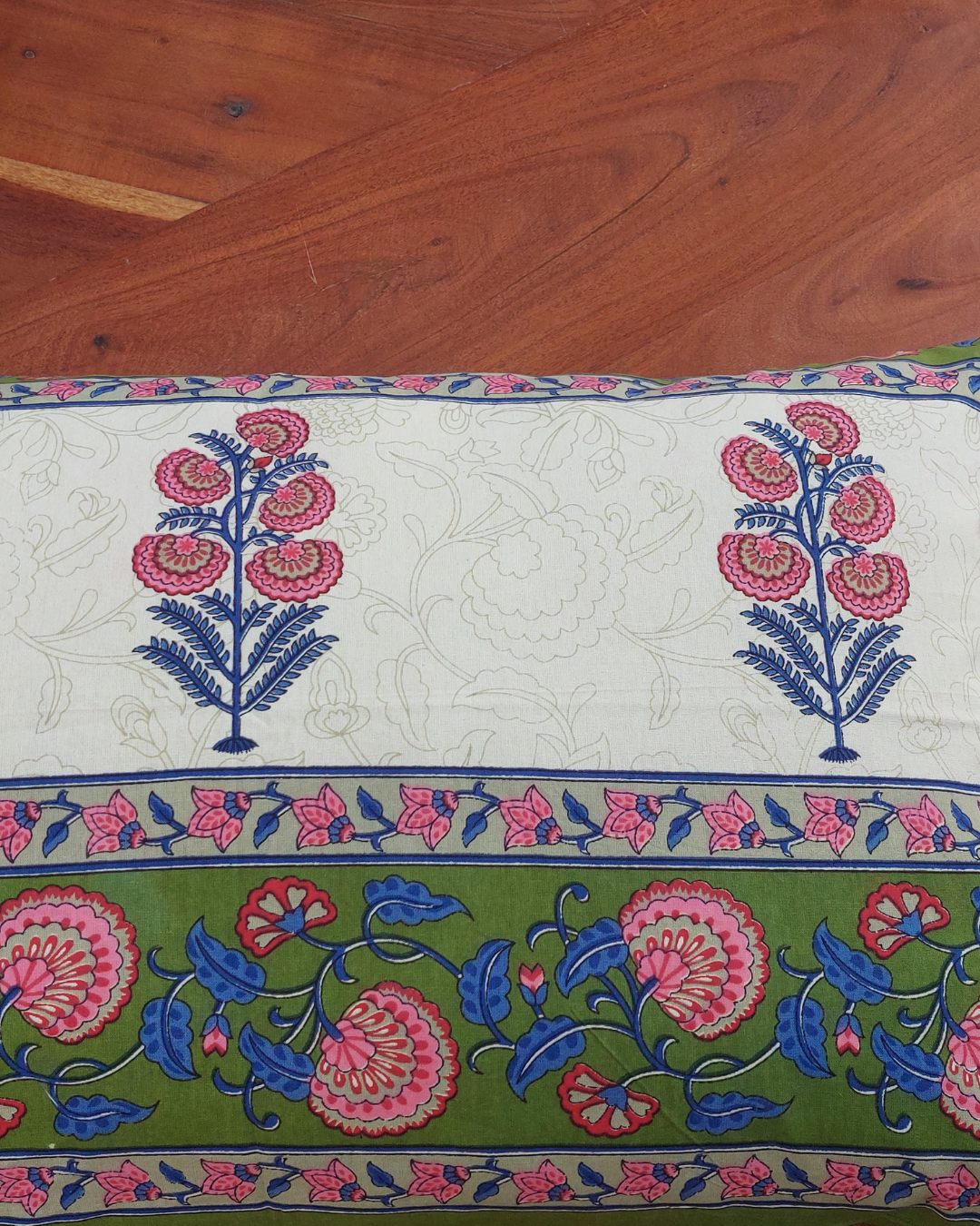 Cotton Pillow Cover Green Pink Floral  Print