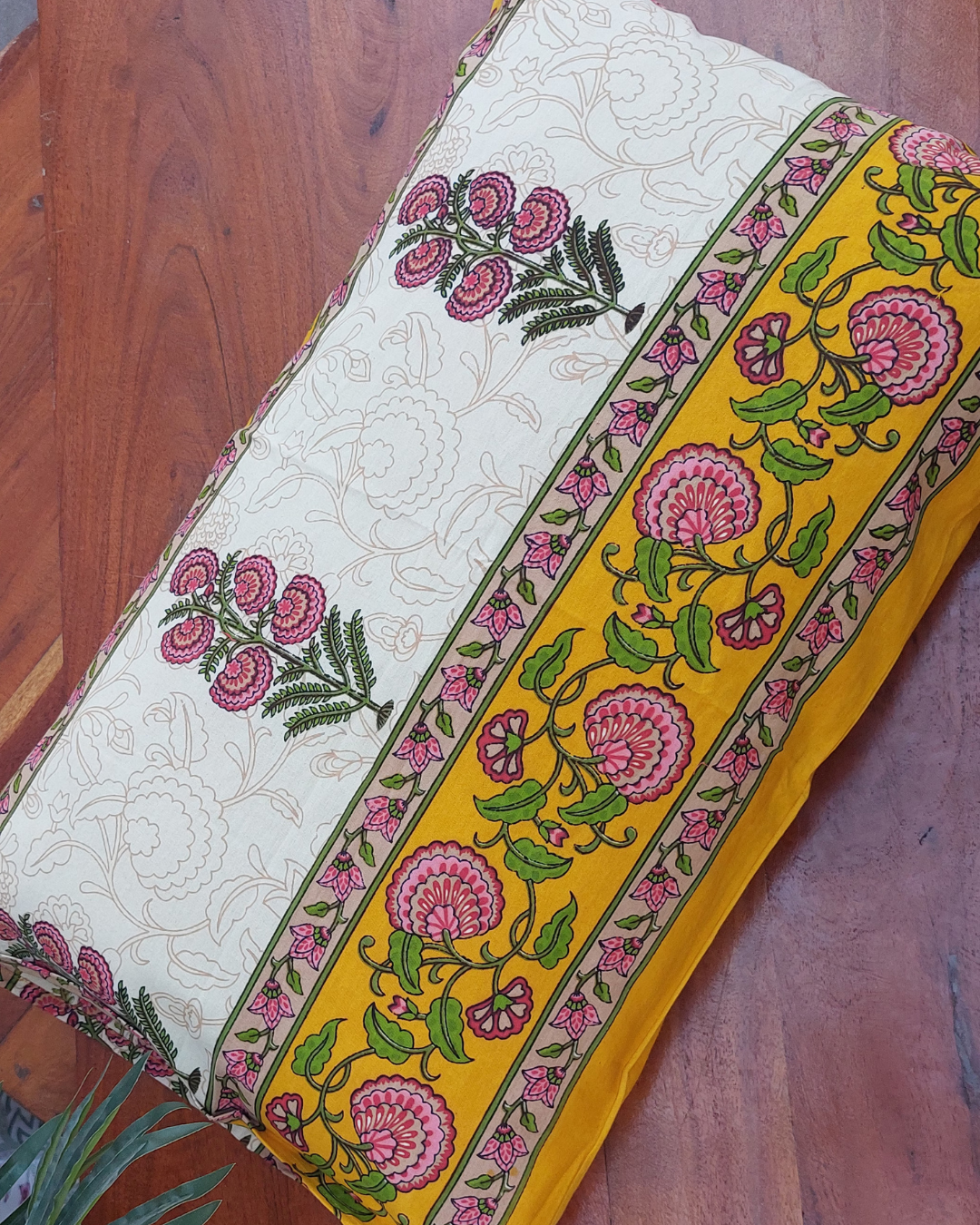 Cotton Pillow Cover Yellow Pink Floral  Print
