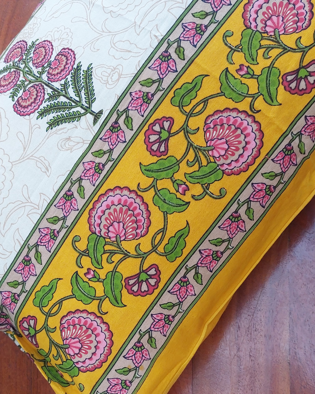 Cotton Pillow Cover Yellow Pink Floral  Print