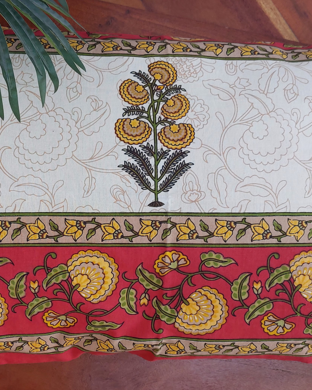Cotton Pillow Cover Yellow Red Floral  Print
