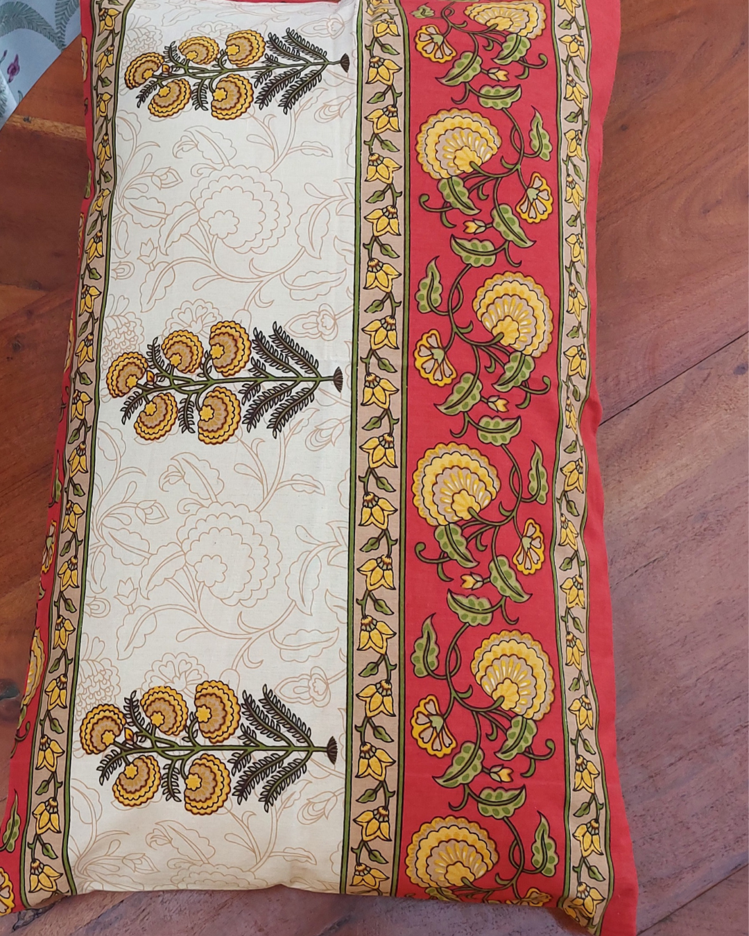 Cotton Pillow Cover Yellow Red Floral  Print