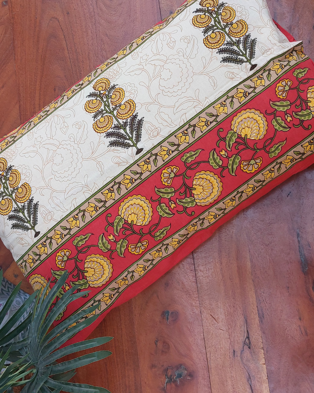 Cotton Pillow Cover Yellow Red Floral  Print