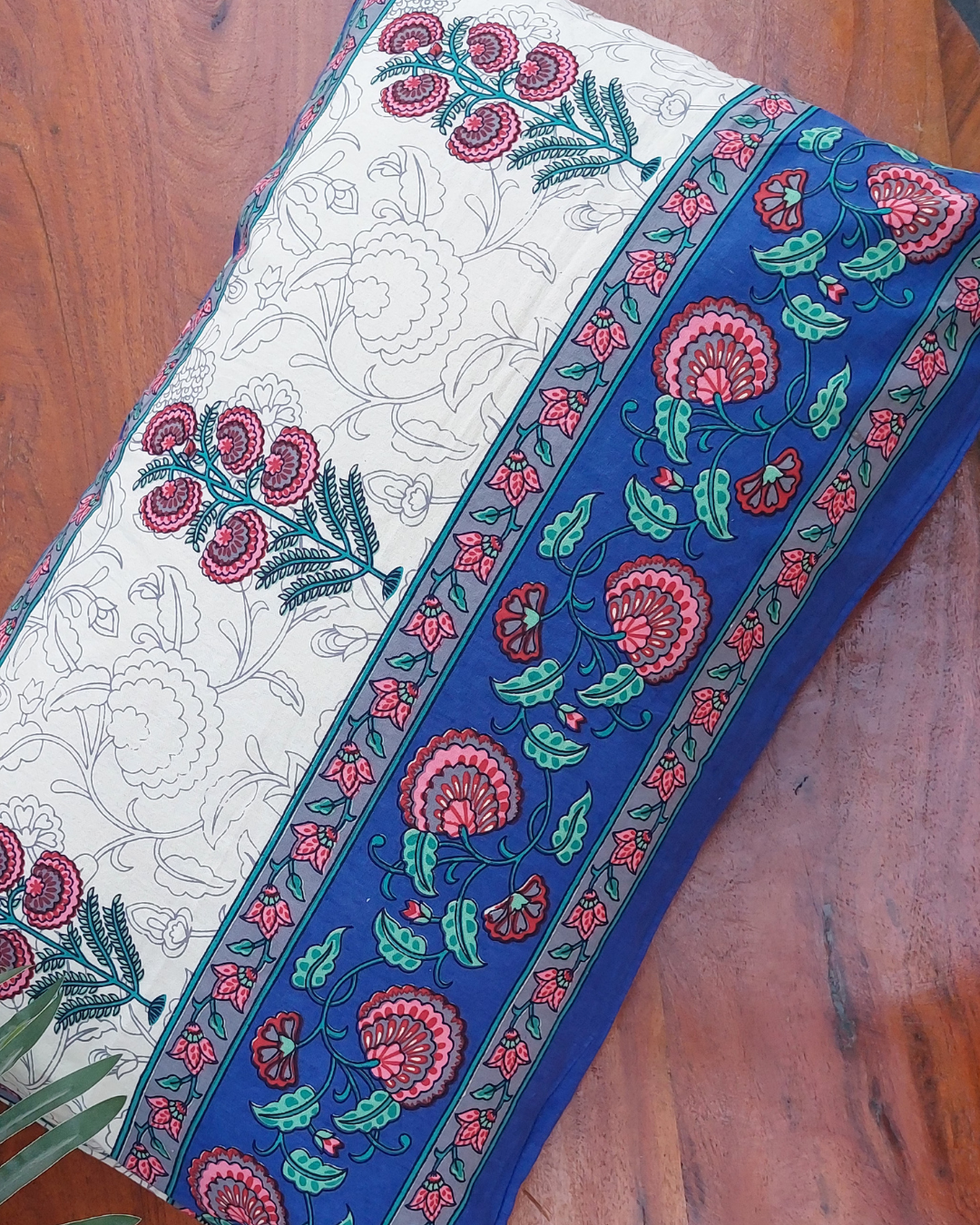 Cotton Pillow Cover Blue Pink Floral  Print
