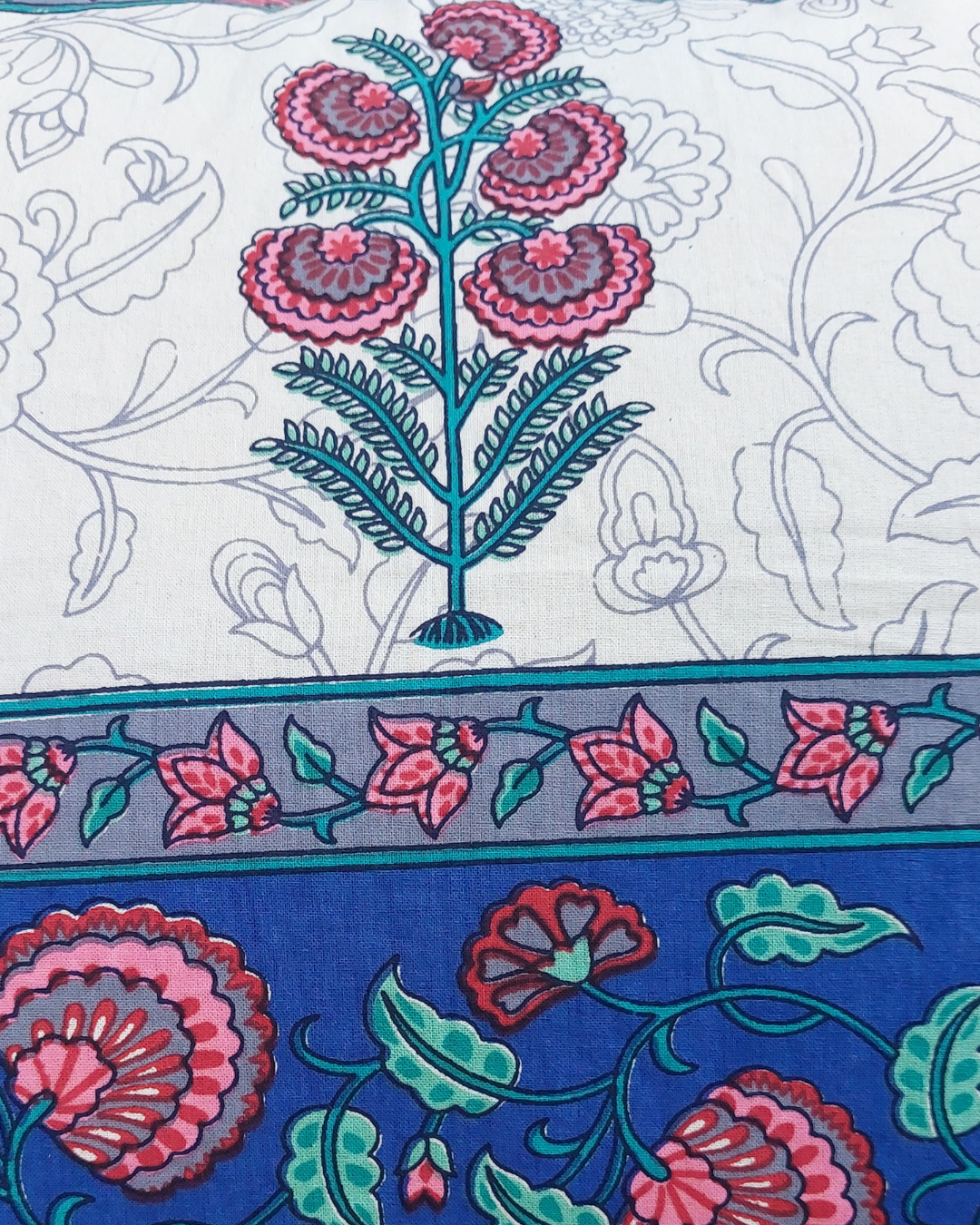 Cotton Pillow Cover Blue Pink Floral  Print