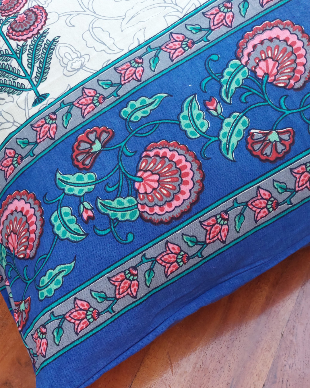 Cotton Pillow Cover Blue Pink Floral  Print