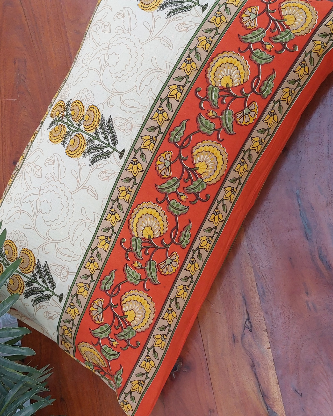 Cotton Pillow Cover Yellow Orange Floral  Print