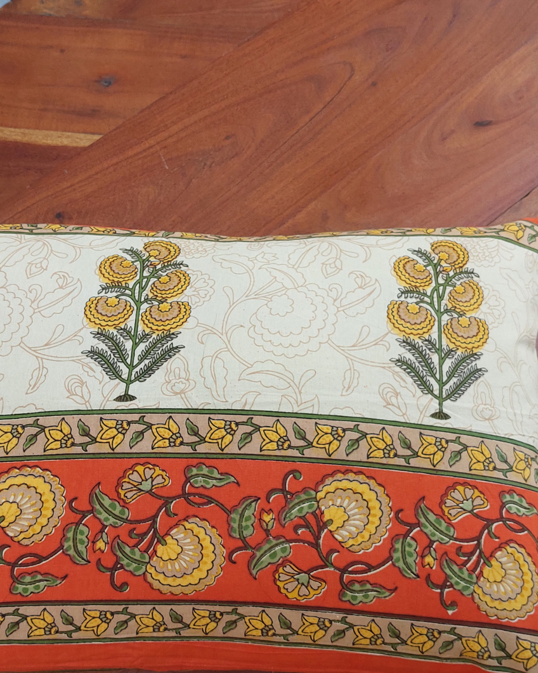 Cotton Pillow Cover Yellow Orange Floral  Print