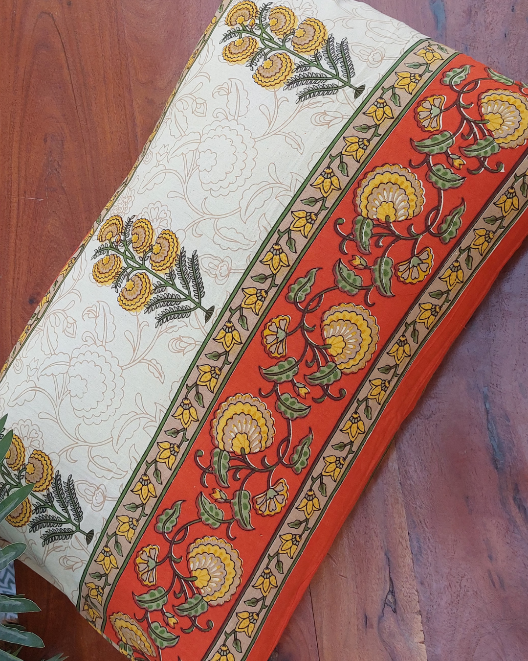 Cotton Pillow Cover Yellow Orange Floral  Print