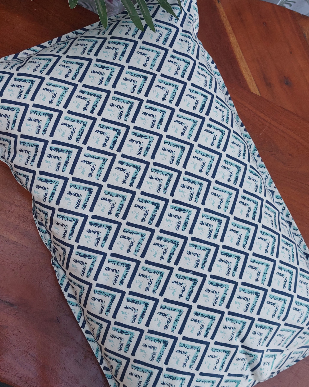 Cotton Pillow Cover Blue Geometric Print