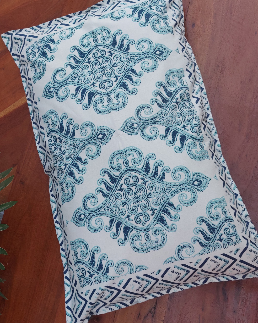 Cotton Pillow Cover Blue Geometric Print