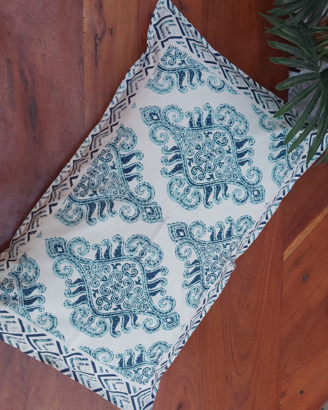 Cotton Pillow Cover Blue Geometric Print