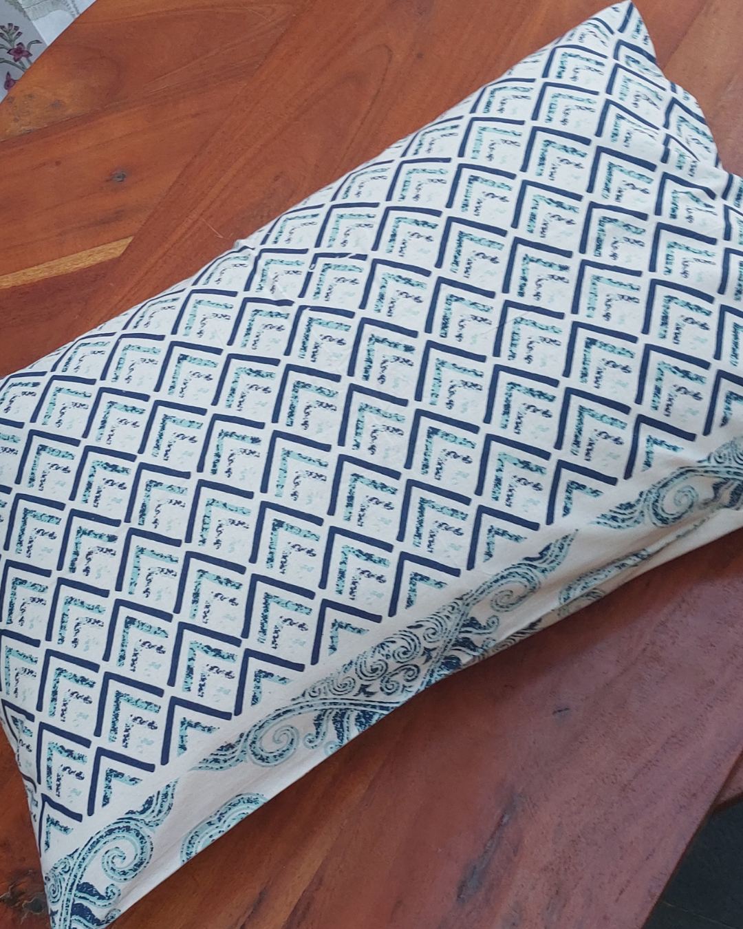 Cotton Pillow Cover White Blue triangle  Print