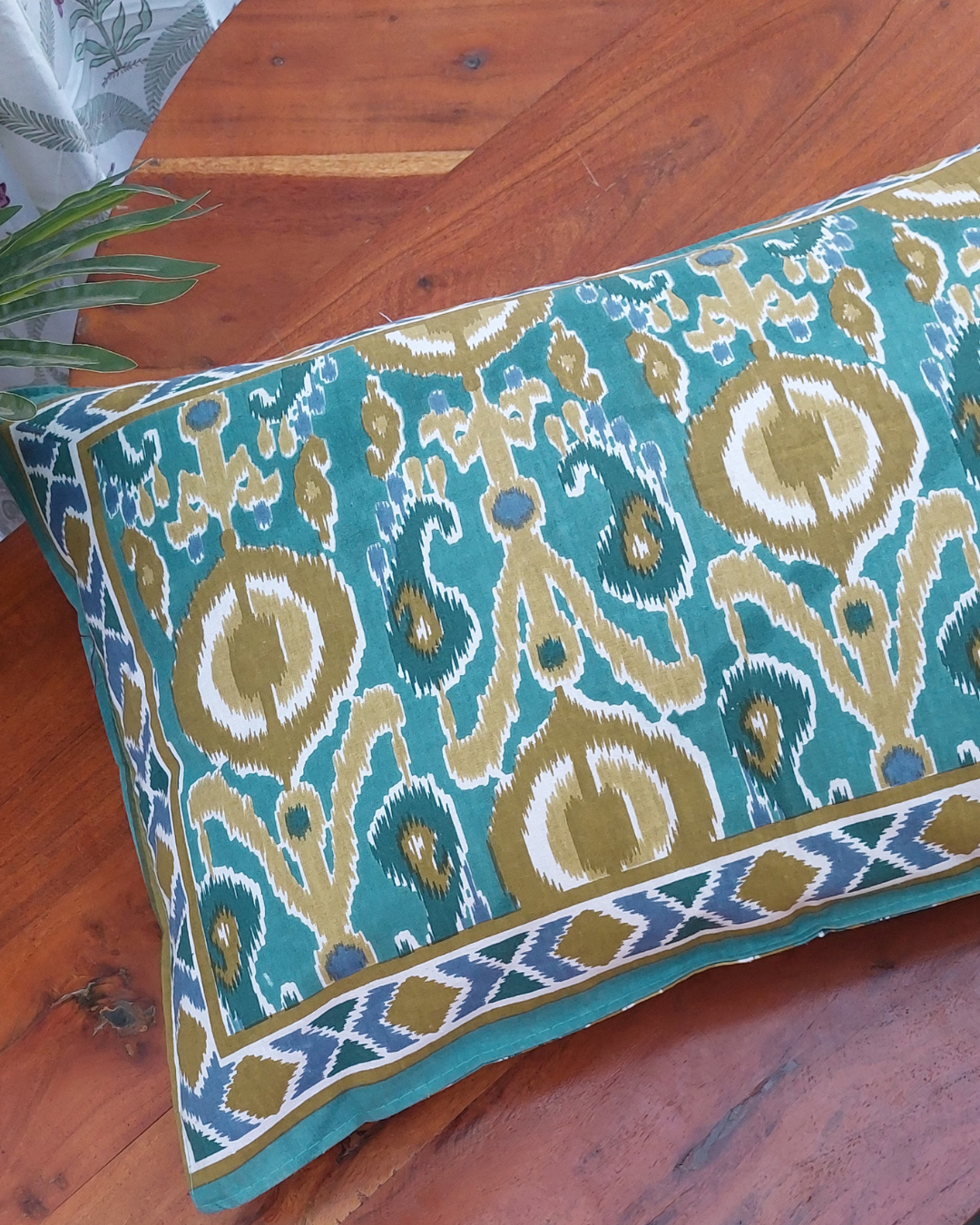 Cotton Pillow Cover  Blue Geometric Print