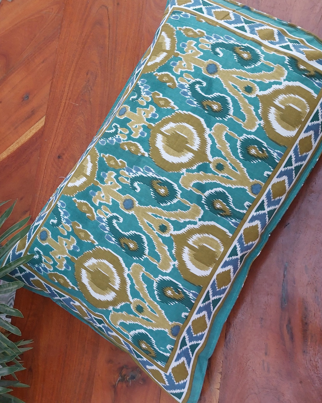 Cotton Pillow Cover  Blue Geometric Print