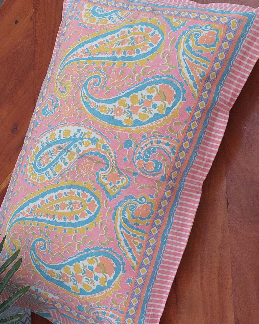 Cotton Pillow Cover pink paisley Print
