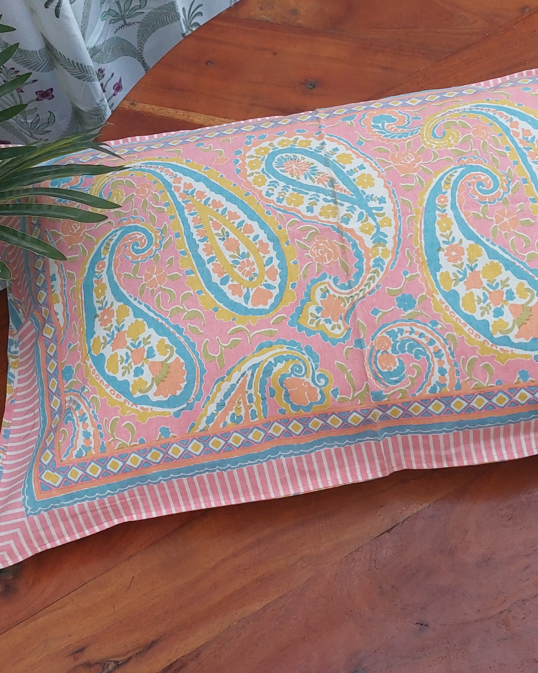 Cotton Pillow Cover pink paisley Print