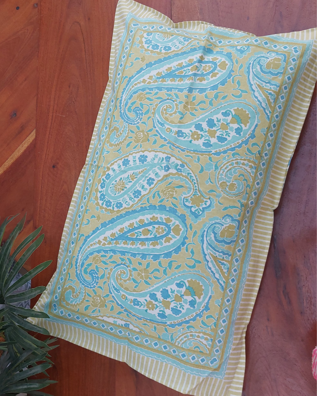 Cotton Pillow Cover Moss Green  paisley Print