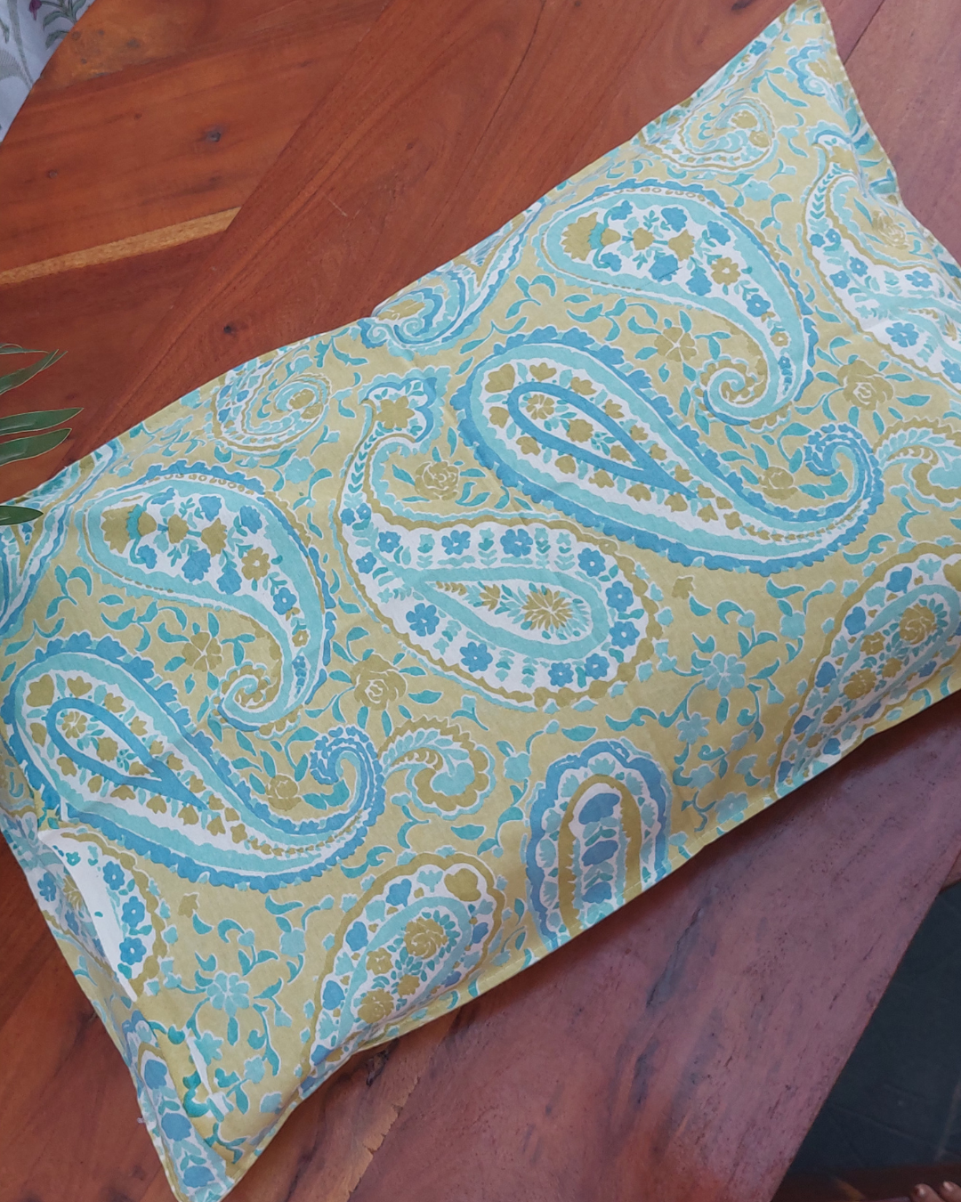 Cotton Pillow Cover Moss Green  paisley Print