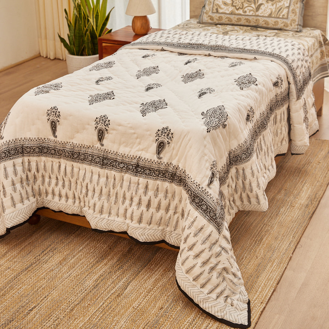 Cotton Jaipuri Razai Pine Leaf Boota Block Print