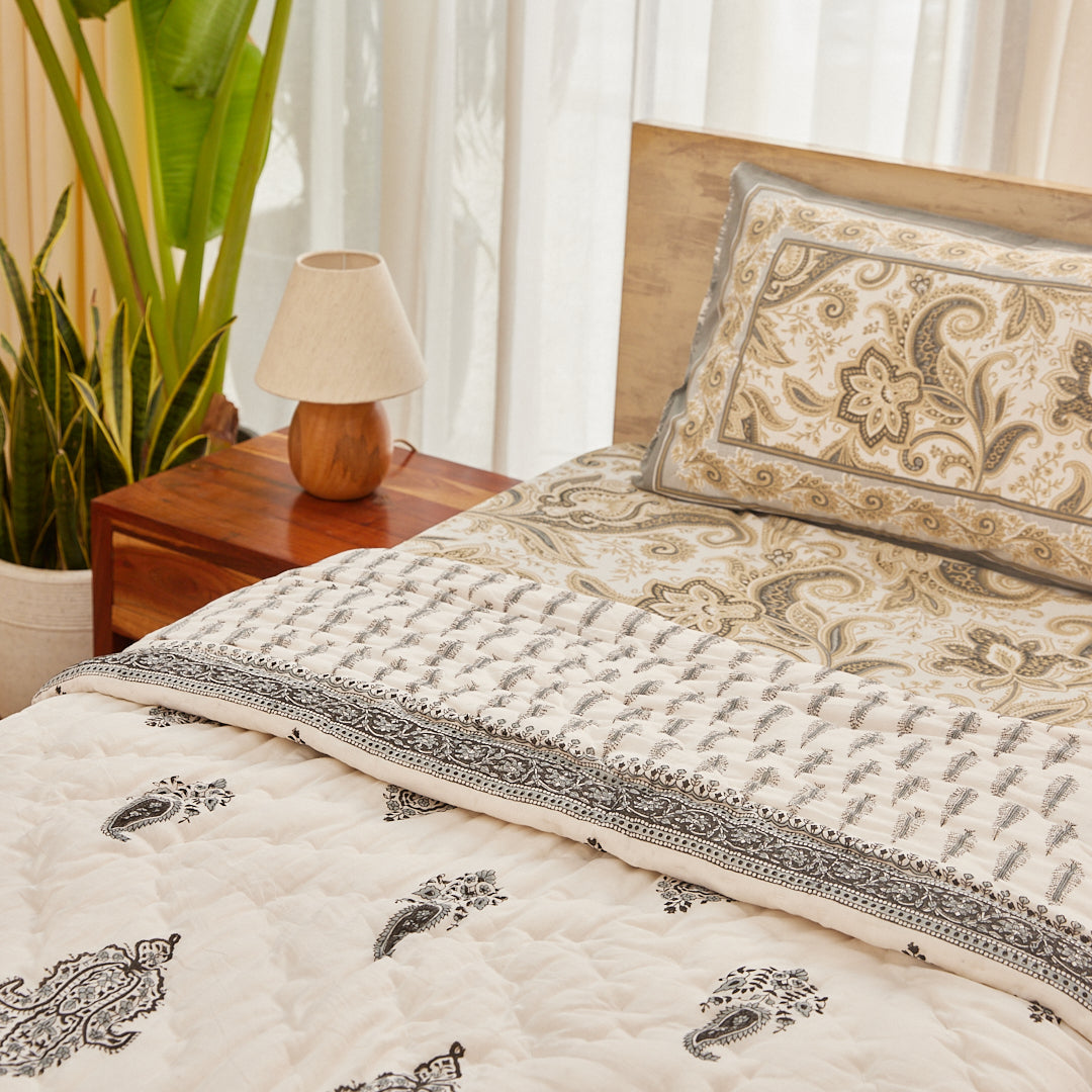 Cotton Jaipuri Razai Pine Leaf Boota Block Print