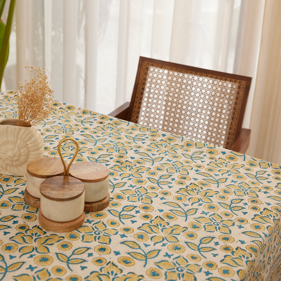 Cotton Table Cover Blue Bliss Floral Hand Block Print