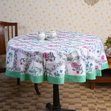 Cotton Round Table Cover Red-Blue Morning Glory Floral Hand Block Print